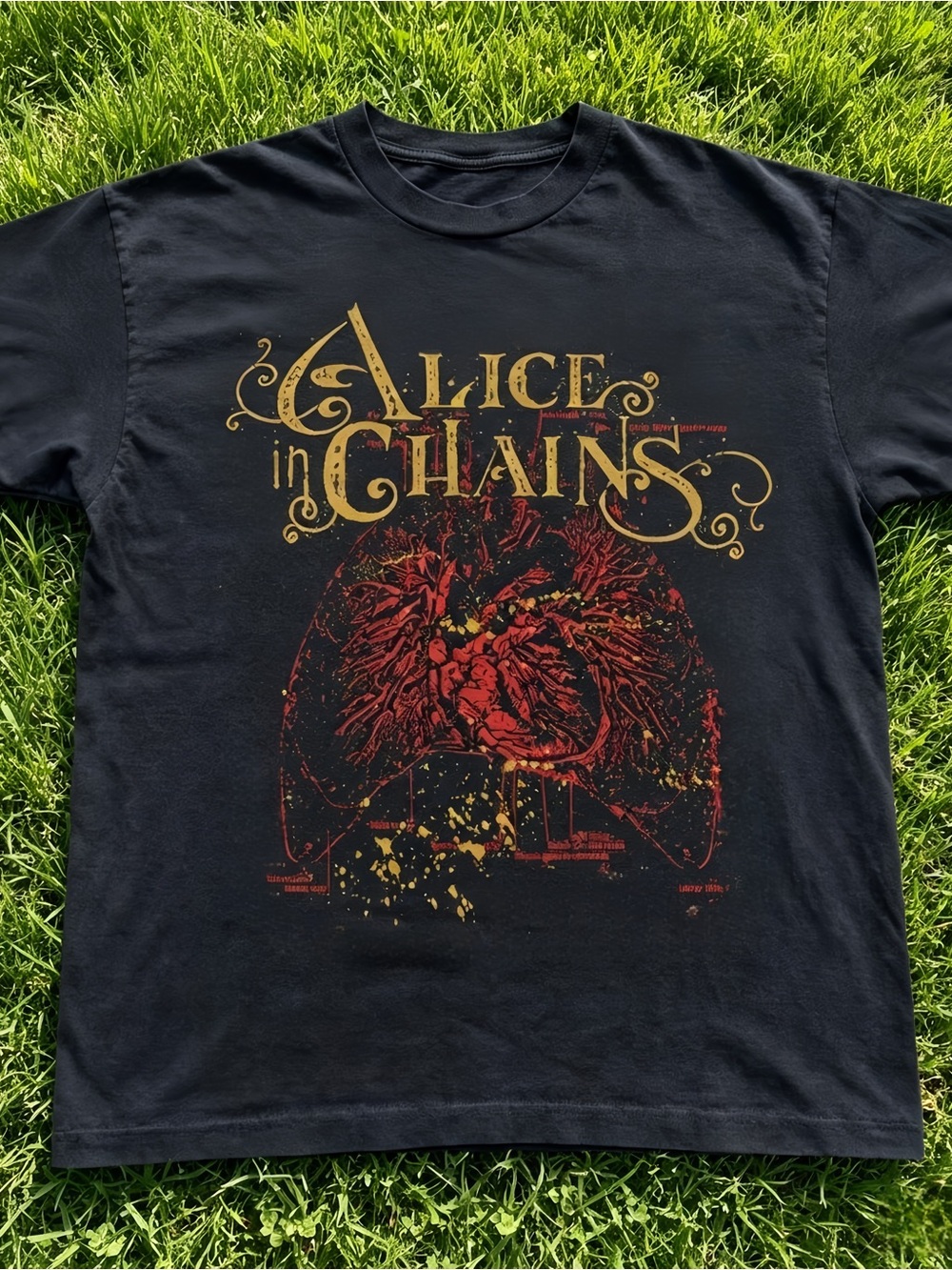 Alice In Chains Heart Anatomy Pattern Black Unisex T-Shirt